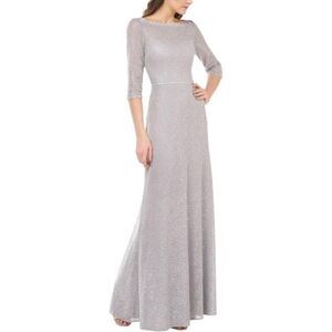 NWT JS Collection Metalic Lace 3/4 Sleeve A-Line gown